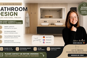 create a functional bathroom design with layout, 3d renders and tile selection