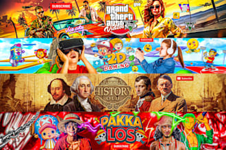 design a youtube banner, logo, and create custom cartoon, kids, vtuber, anime