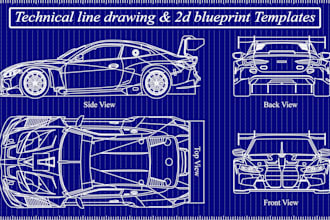 do blueprint design, technical line drawing, 2d product sketches