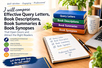 compose effective query letters, book descriptions ,book summary, book synopsis