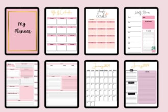 do custom digital planner template, calendar, journal for etsy and good notes