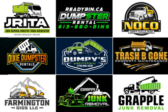 do dirt hauling, junk removal, trash and trucking logo