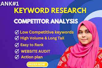 do SEO keyword research, competitors analysis and website audit with action plan
