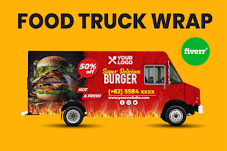 design stylish food truck wrap, food trailer wrap, car or van wrap design