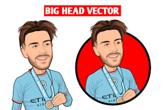 drawing vector cartoon big head for football player