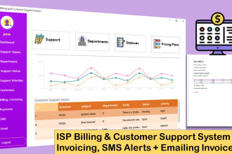 develop a billing and support system with invoicing, SMS alerts and emailing