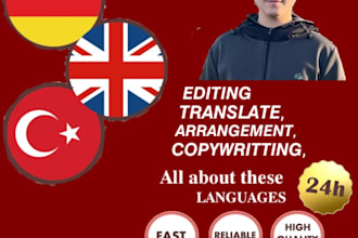translate from turkish to english, from english to turkish, german and english