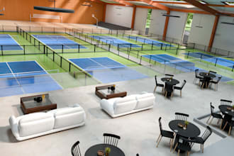 create a realistic sports complex, gym, facility, padel club