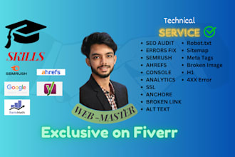 fix all technical SEO issues using semrush, ahrefs and google search console