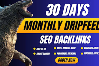 do 30 days monthly drip feed SEO backlinks