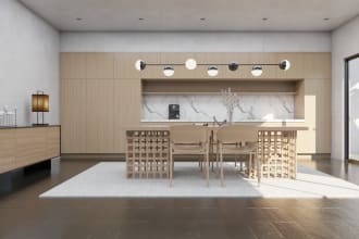 do interior design for living area, dining area and kitchen