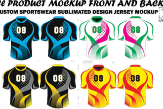 create sublimation shirts design, mockup and vector
