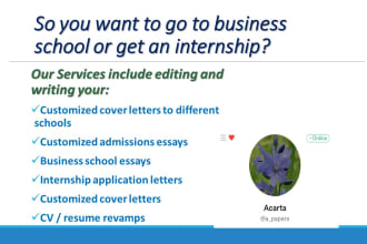 edit business school essays, college and internship applications