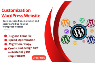 speed up, back up, transfer, bug, error fix, customization wordpress website