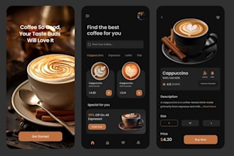 design dark mode coffee app UI UX design for android and ios