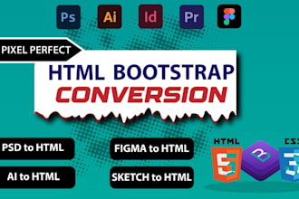 convert  PSD to HTML  figma to html, xd to html bootstrap website