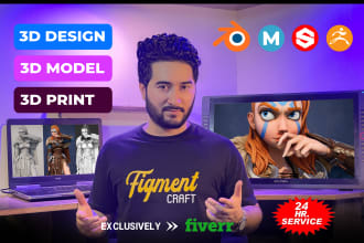 make 3d character design, model and render