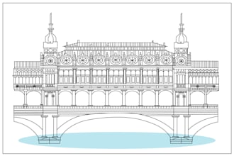 draw unique one line art building and favorite place