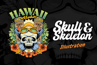 design tshirt skull and skeleton drawing illustration