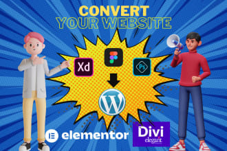 convert PSD to elementor, figma to elementor, divi website