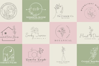 do a boho hand drawn botanical feminine minimalist and line art logo design