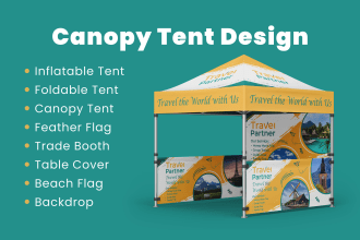 design a canopy tent, trade booth, backdrop, table cover, or flag