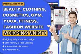 design beauty, cosmetics, clothing, gym,yoga, fitness, fashion wordpress website