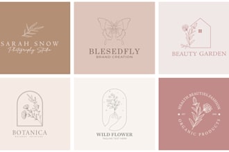design hand drawn botanical feminine boho minimalist logo