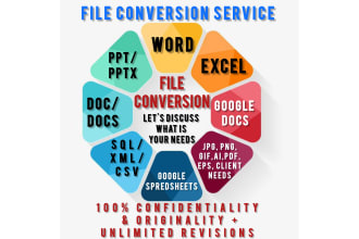convert PDF, word, excel, XML, json, avi, CSV, dst, sql files