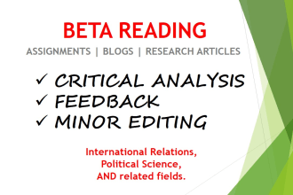beta read, critique, and provide feedback on ir assignments
