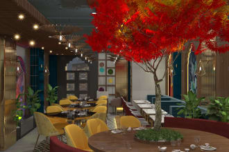 design restaurant, cafe interior design and realistic 3d rendering