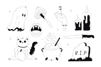 draw illustrations and stickers in doodle and line art style