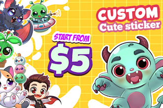 draw custom cute sticker design, label, and cartoon logo