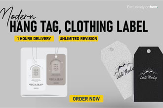 design luxury hangtag, hem tag, price tag, clothing label in 1h