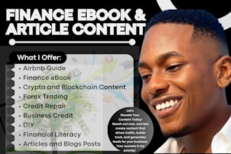 write finance, stock market, crypto blockchain ebook, airbnb articles content