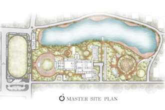 render artistic site plan and landscape masterplan in photoshop