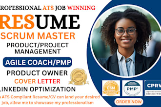 craft scrum master resume, project management, product manager, pmp and agile CV