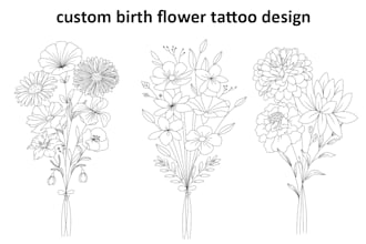 draw custom birth flowers tattoo in illustration