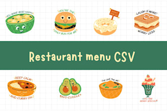 provide CSV of restaurant menu urgently