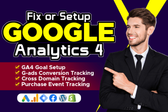 fix or setup google analytics 4, ga4 ecommerce tracking, conversion tracking GTM