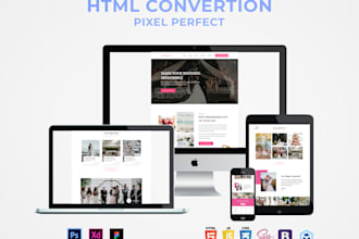 convert figma to responsive HTML, PSD to HTML, bootstrap, sass