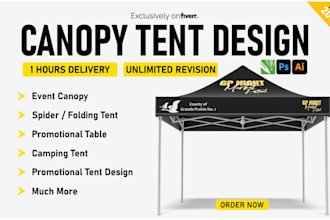 design custom tent, table cover, flag and canopy tent in 1hr