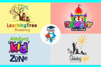 design cute logo for kids, education kids, pets, shop, and children, baby brand