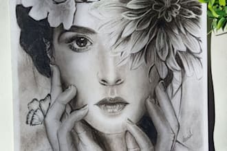 make a realistic portrait sketch using charcoal and graphite