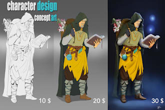 do character design and concept art, fantasy illustration