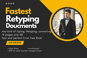 do urgent retyping document and convert pdf to word excel