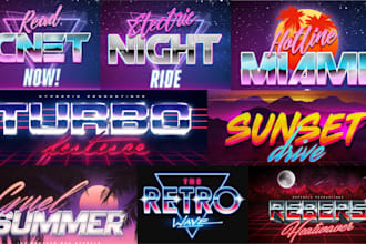 do 70s 80s 90s synth wave retro vintage style neon and  3d logo