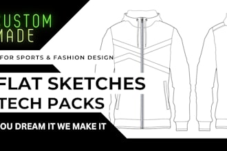 create clothing tech pack and flat sketches for clothing apparel