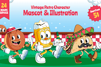 make vintage retro character mascot illustration in 24 hours