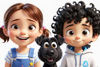 create 3d pixar style cartoon character, avatar, animation, logo, or ai art